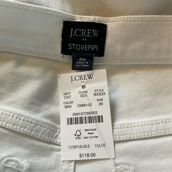 J.Crew White stovepipe straight jean in signature stretch+ denim Size 29 NWT - Picture 9 of 11